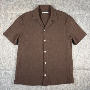 Zara Knit Camp Collar Shirt Men's Medium Brown Short Sleeve